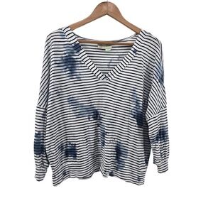 Saturday Sunday for Anthropologie Blue Tie Dye Striped Knit Top S V-Neck Boho